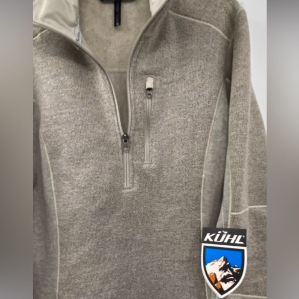 NWT KUHL Quarter Zip Pullover Fleece Tan Sweater‎ Thumbholes Athletic Women Sz S